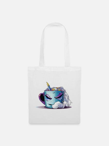 Schlafendes Einhorn-Tassendesign - Stoffbeutel - Weiß