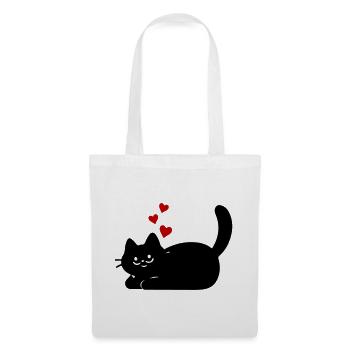 Liegende Katze mit Herzen - Stoffbeutel - Weiß - Vorne