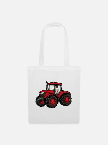 Roter Traktor Cartoon - Stoffbeutel - Weiß
