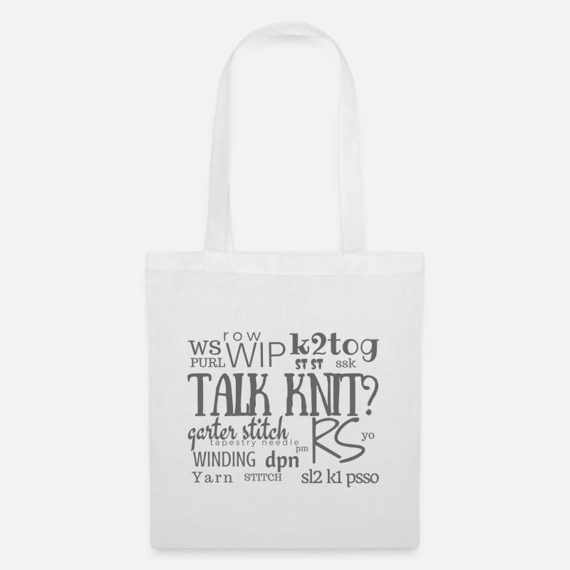 Talk-Knit?, Grau - Stoffbeutel - Weiß