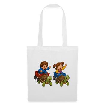 Kids turtle race in handcart fun - Tote Bag - white - Front