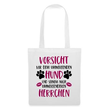 Vorsicht vor dem umwerfenden Hund Version Herrchen - Stoffbeutel - Weiß - Vorne
