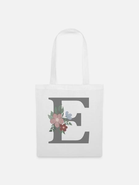 Buchstabe E mit Blume grau - Stoffbeutel - Weiß