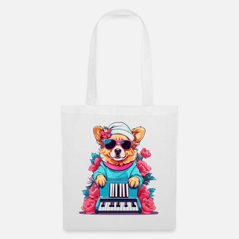 Hund mit Piano - Stoffbeutel - Weiß