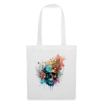 Totenkopf Totenschädel Rosen Blumen Aquarell Kunst - Stoffbeutel - Weiß - Vorne