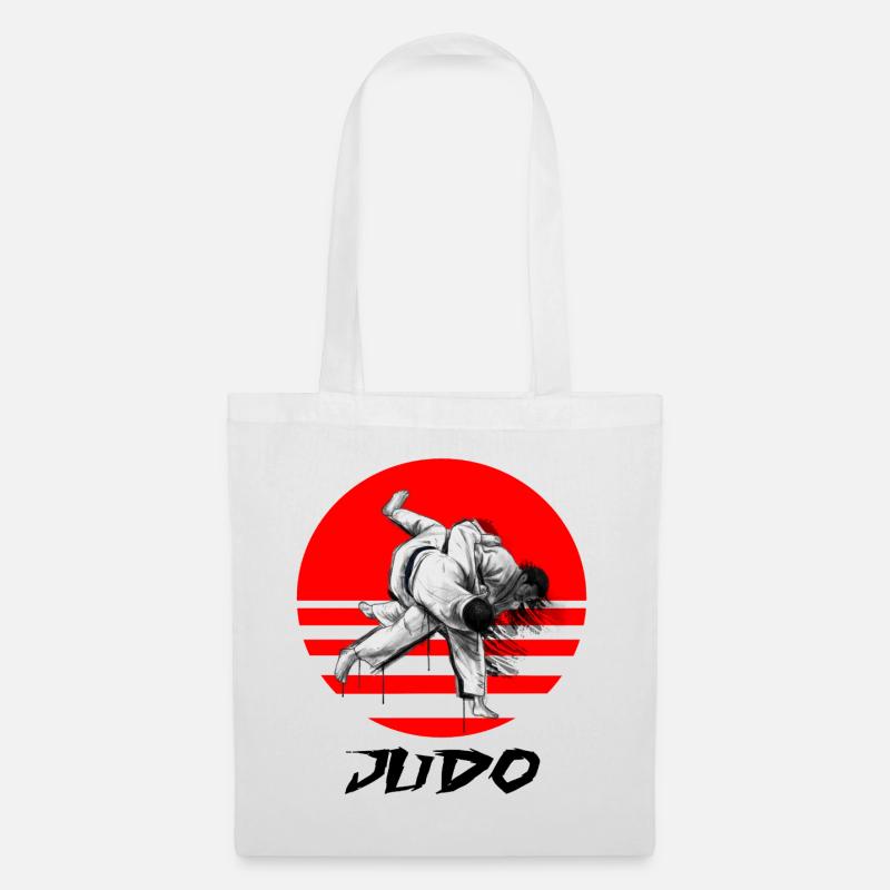 Judo Kampfkunst Silhouette auf Roter Linie - Stoffbeutel - Weiß