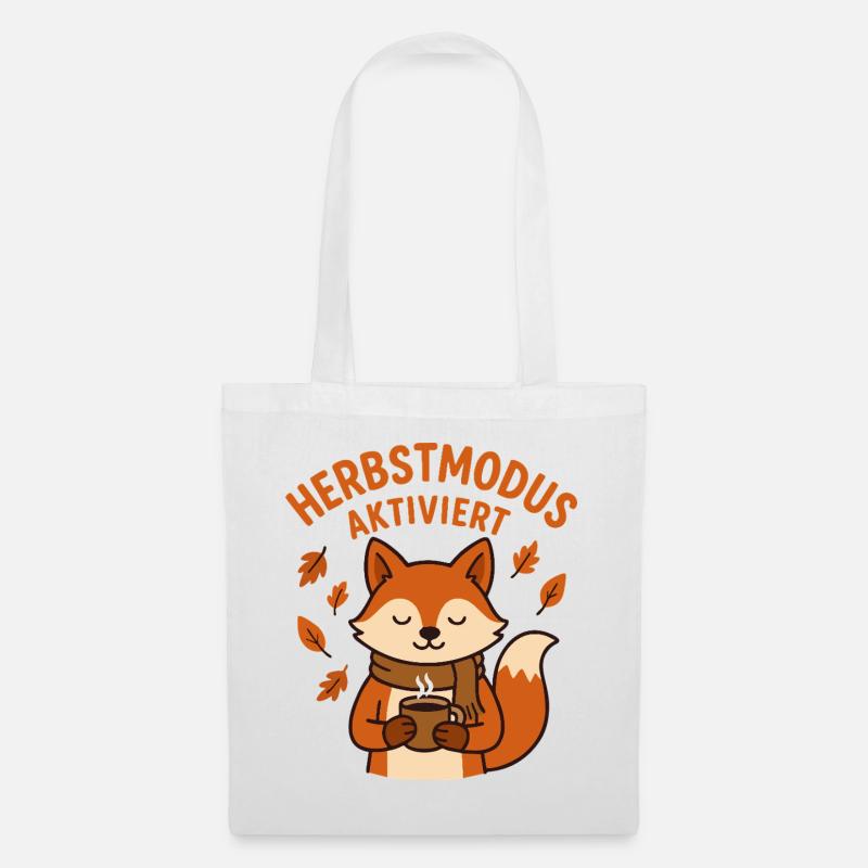 Herbstmodus aktiviert | Fuchs mit Kaffeetasse - Stoffbeutel - Weiß