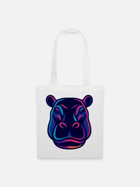 Neon Hippo Kopf - Stoffbeutel - Weiß