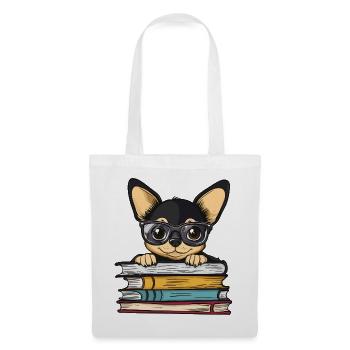 Mignon livre de lecture du chien chihuahua avec des lunettes - Sac en tissu - blanc - Devant