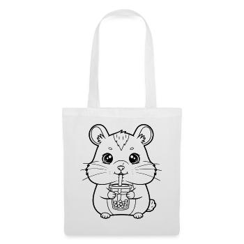 Hamster mit Becher - Stoffbeutel - Weiß - Vorne