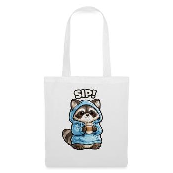 Waschbär im Hoodie Sip Kaffee - Stoffbeutel - Weiß - Vorne