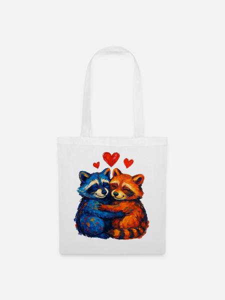 Kuschelraccoons in Blau & Orange - Stoffbeutel - Weiß