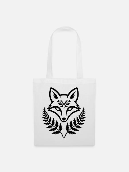 Fuchs Kopf Farn Blätter Wappen - Stoffbeutel - Weiß