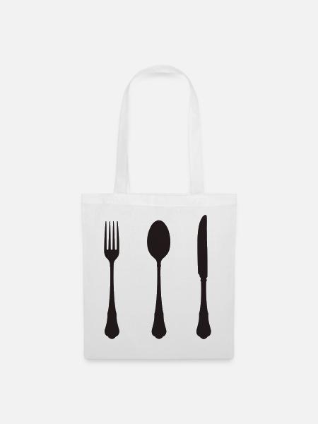 Minimalistische Besteck-Silhouette - Stoffbeutel - Weiß