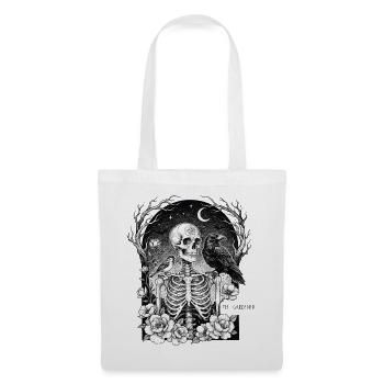 Squelette dans le jardin de la nuit avec des corbeaux - Sac en tissu - blanc - Devant