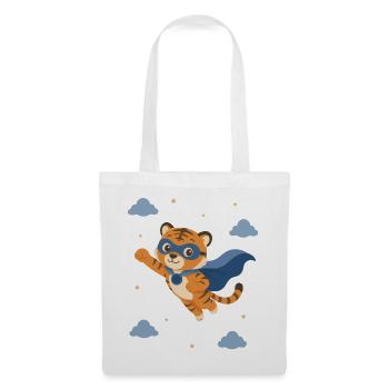 Super-héros tigre à la cape bleue - Sac en tissu - blanc - Devant