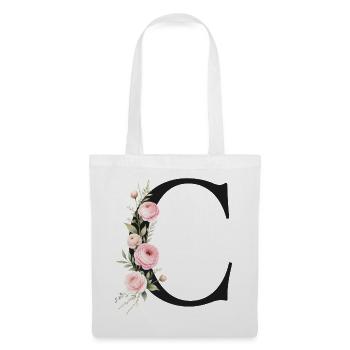 C Buchstabe Monogram Floral - Stoffbeutel - Weiß - Vorne