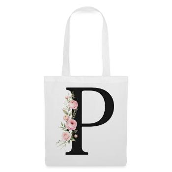 P Buchstabe Monogram Floral - Stoffbeutel - Weiß - Vorne