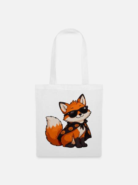 Fuchs mit Sonnenbrille und Kürbiscape - Stoffbeutel - Weiß