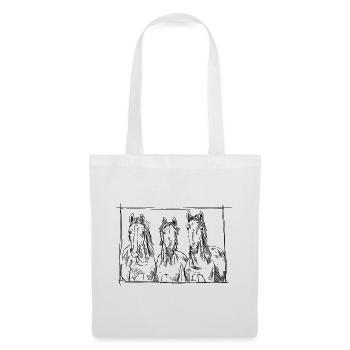 Hand-drawn horses heads, illustration, rider - Tote Bag - white - Front