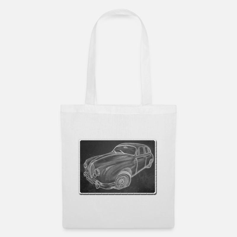 Oldtimer Jaguar - gezeichnet - Kunst auf Shirts... - Stoffbeutel - Weiß