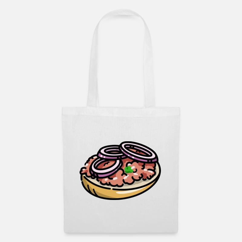 Comic Mettbrötchen Mett Hack Brötchen Zwiebeln - Stoffbeutel - Weiß