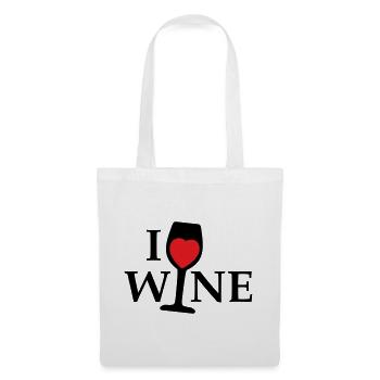 Ich liebe Wein, ich liebe Wein mit einem roten Herzen - Stoffbeutel - Weiß - Vorne