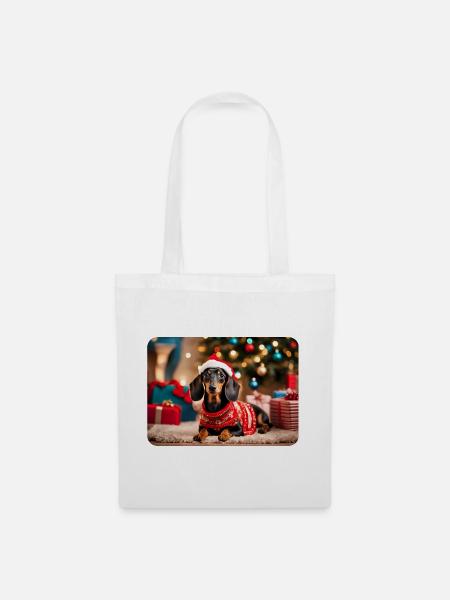 Süsser Weihnachts-Dackel - Stoffbeutel - Weiß