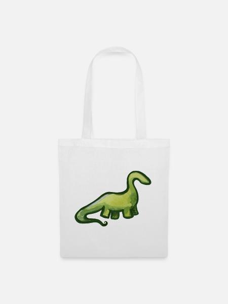Salbeigrüner Aquarell-Dino - Stoffbeutel - Weiß