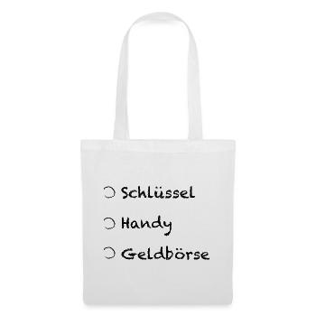 Checkliste Arbeit Schlüssel Handy Geldbörse - Stoffbeutel - Weiß - Vorne