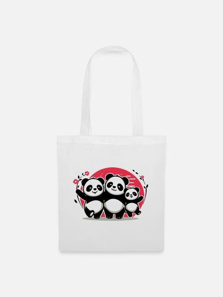 Famille Pandas - 1 parent 2 enfants - Sac en tissu - blanc