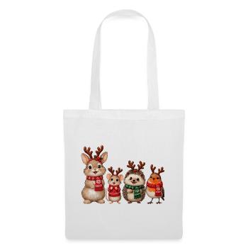 Süße Weihnachtstiere mit Rentiergeweih - Stoffbeutel - Weiß - Vorne