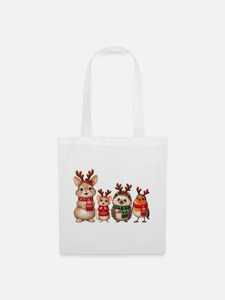 Süße Weihnachtstiere mit Rentiergeweih - Stoffbeutel - Weiß