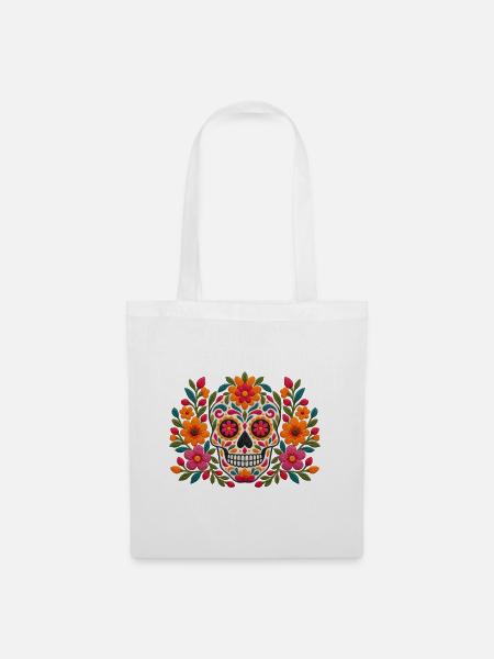 Floral Sugar Skull Burst - Stoffbeutel - Weiß
