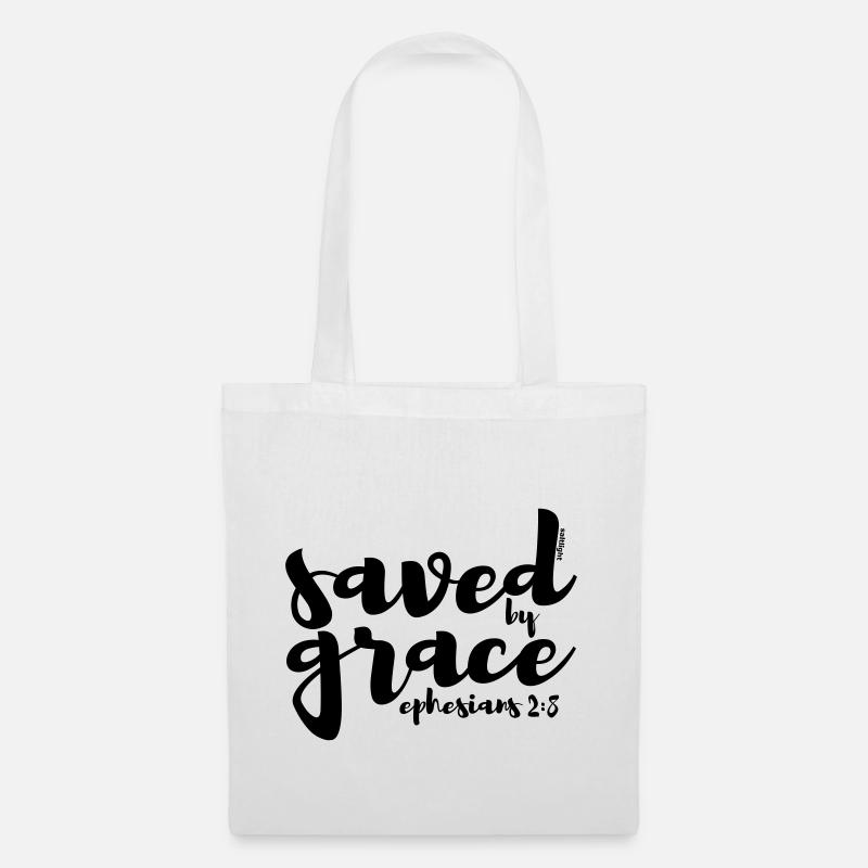 SAVED BY GRACE - Ephesians 2: 8 - Tote Bag - white
