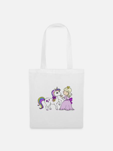 Einhorn mit Prinzessin - Stoffbeutel - Weiß