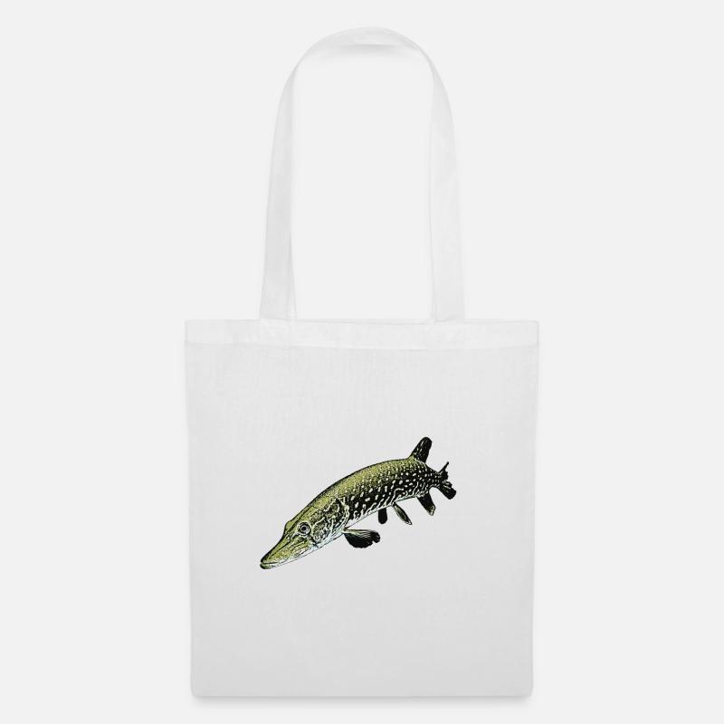 Hecht Illustration – Realistisches Raubfisch Desig - Stoffbeutel - Weiß