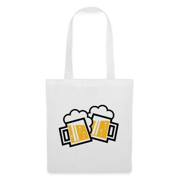 2 Bayrische Bierkrüge Stoßen An (Bier Maßkrüge 2C) - Stoffbeutel - Weiß - Vorne