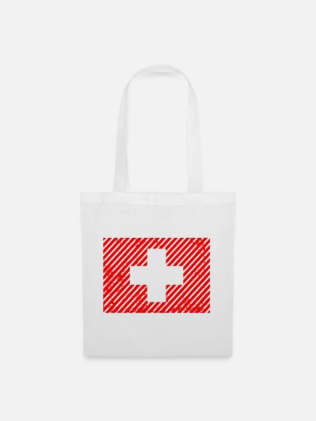 Schweizer Flagge Retro - Stoffbeutel - Weiß