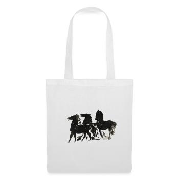 Wild_Black_Horses_Brush_Ink_Sketch - Stoffbeutel - Weiß - Vorne