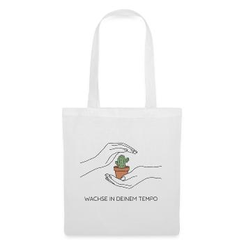 Fine-Line Hände Kaktus Spruch Wachse langsam Shirt - Stoffbeutel - Weiß - Vorne