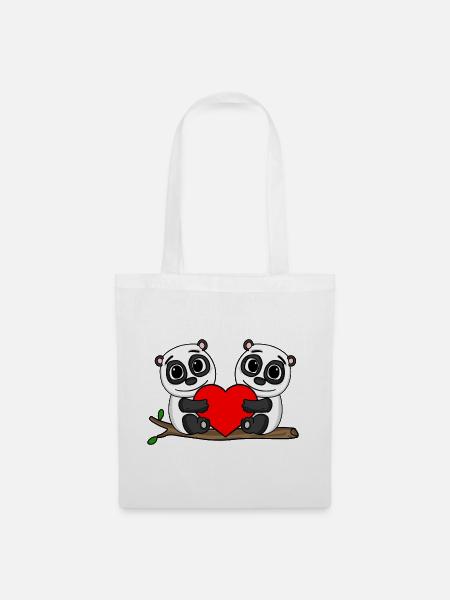Pandas Herz Panda - Stoffbeutel - Weiß
