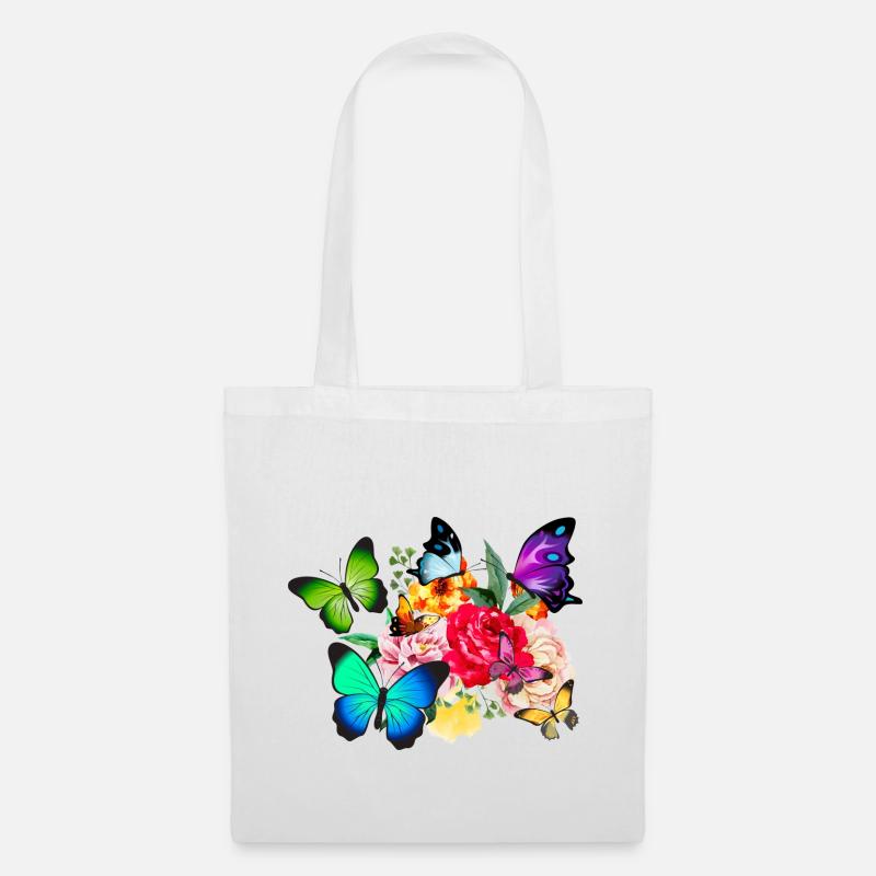 Schmetterlinge und Blumen - Stoffbeutel - Weiß