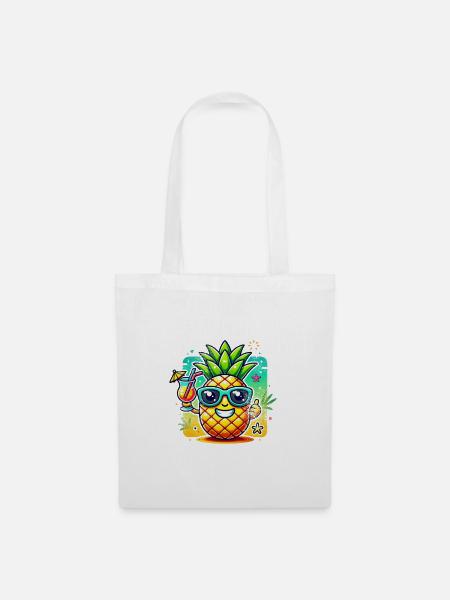 Sonnenananas Strandmotiv - Stoffbeutel - Weiß
