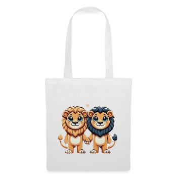 Two Cute Lion Friends Holding Hands - Stoffbeutel - Weiß - Vorne
