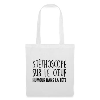 Stéthoscope au cœur, humour dans la tête - Sac en tissu - blanc - Devant