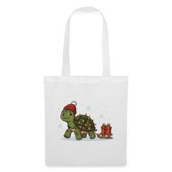 Weihnachts-Schildkröte mit Lichterkette - Stoffbeutel - Weiß - Vorne