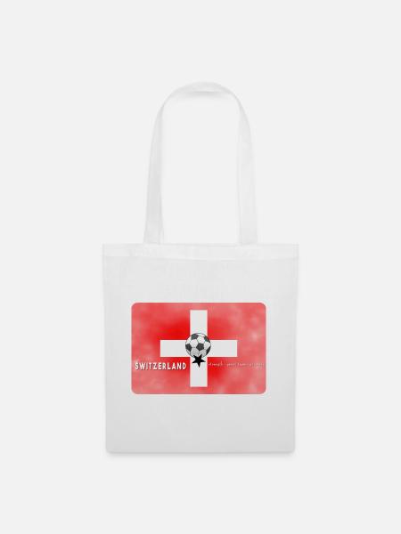 Schweiz Fußball Schweizer Fahne mit Fußball - Stoffbeutel - Weiß