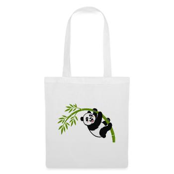 Panda hängt am Bambusbogen - Stoffbeutel - Weiß - Vorne