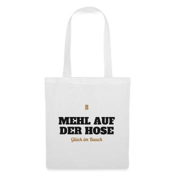 Mehl auf der Hose, Glück im Bauch – Backen - Stoffbeutel - Weiß - Vorne